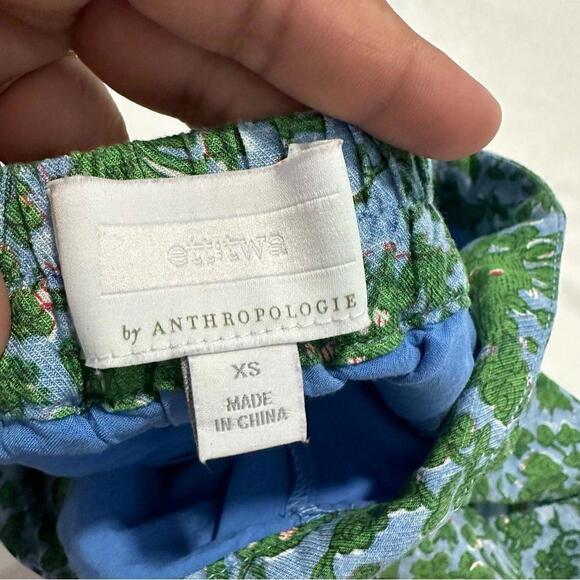 Anthropologie Simone Tiered Rayon Linen Shorts Green Botanical Print - Picture 3 of 3